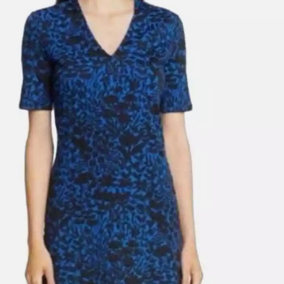 NWT St. John Collection Nordstrom Black Blue Floral Jacquard Dress Sz 14 - Picture 8 of 11